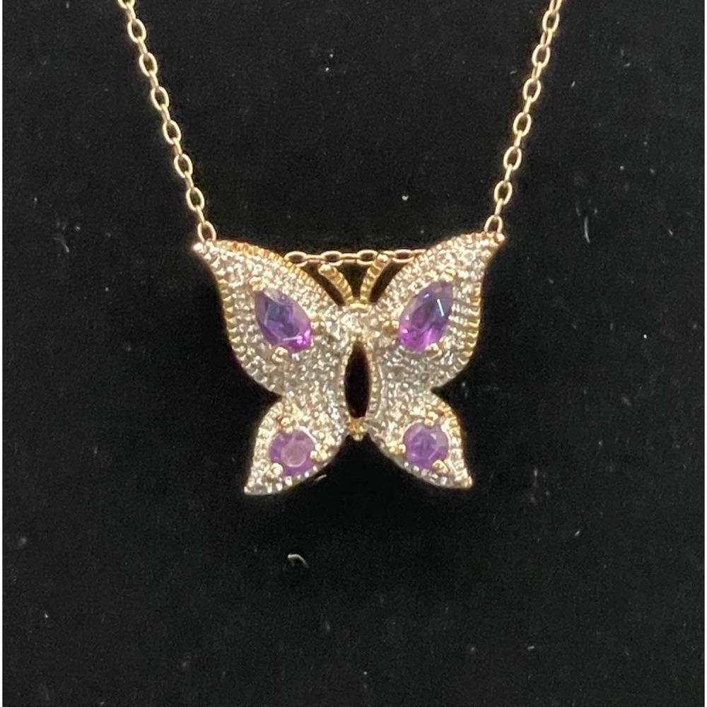 Vintage Sterling Silver Dainty Amethyst Butterfly Pendant/Necklace 3.01g